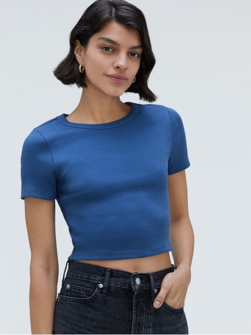 Everlane The ’90s Rib Tee in Deep Royal Blue – Cropped Fitted Size Medium